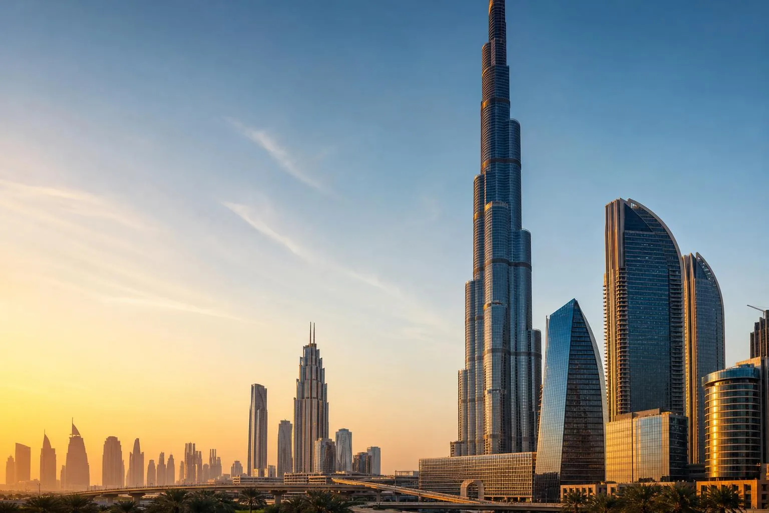 Dubai residential skyline at golden hour